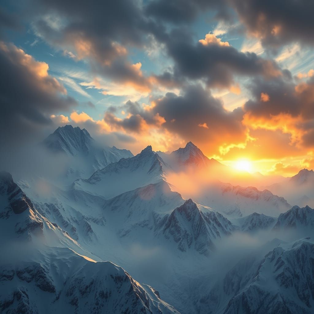 Winter Mountains in Majestic Hyper-Realistic Style