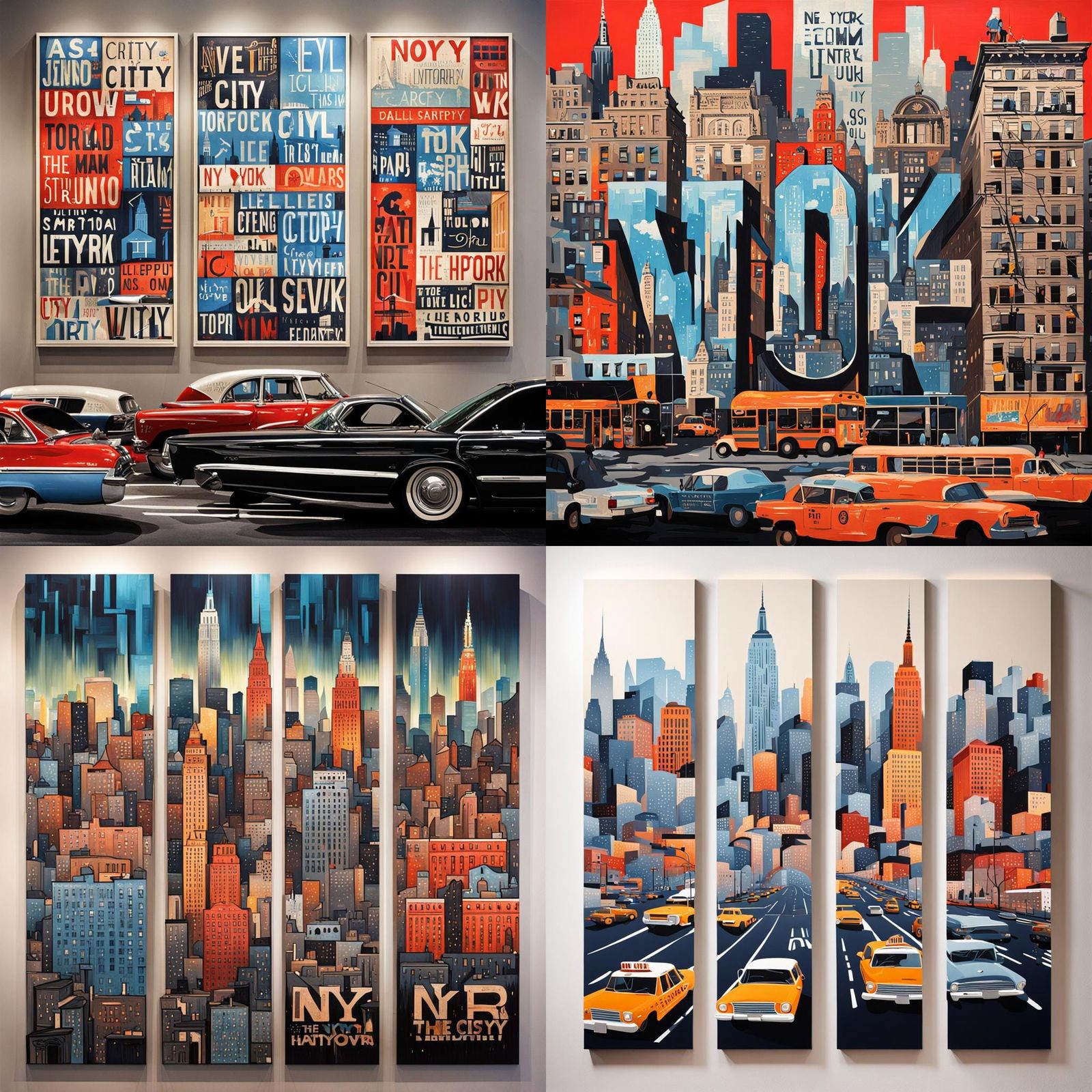 New York City Typography Art in Four Panels