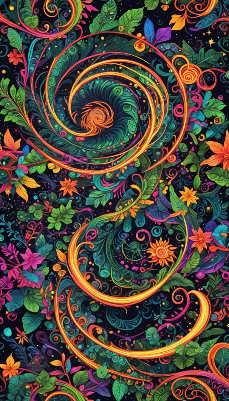 Neon Tropical Garden in Polychromatic 3D Art