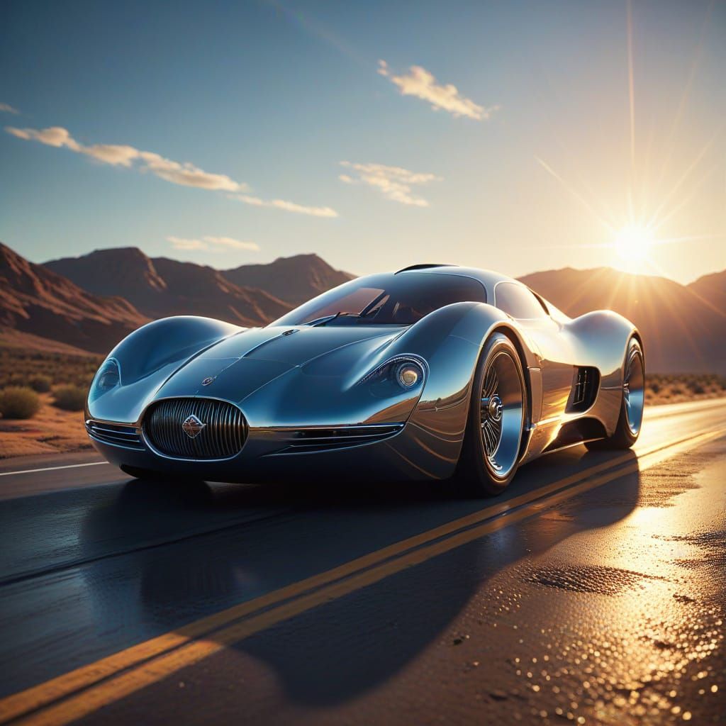 Retro-Futuristic Streamliner Concept Car in Vibrant Art Deco...