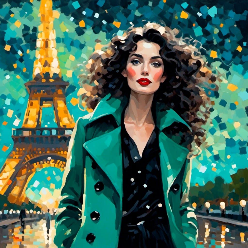 Chic French Woman in Paris at Night