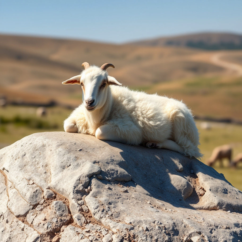 Peaceful Goat Resting in a Serene Landscape