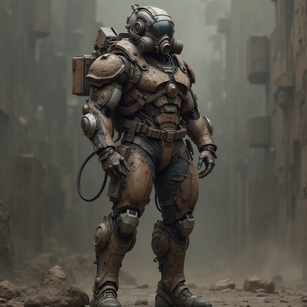 Post-Apocalyptic Cyborg Warrior in Earthy Tones