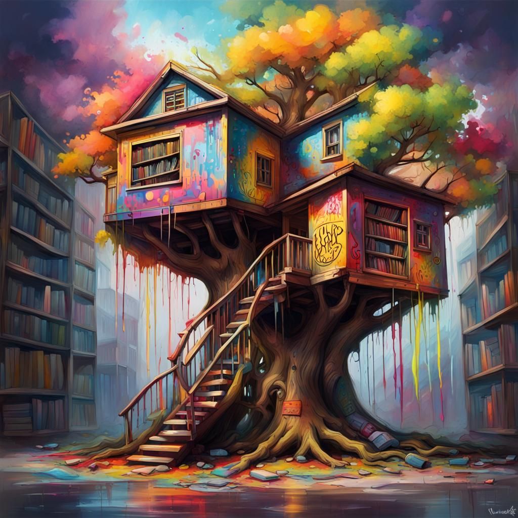 Colorful Graffiti Library Tree House Splash Art