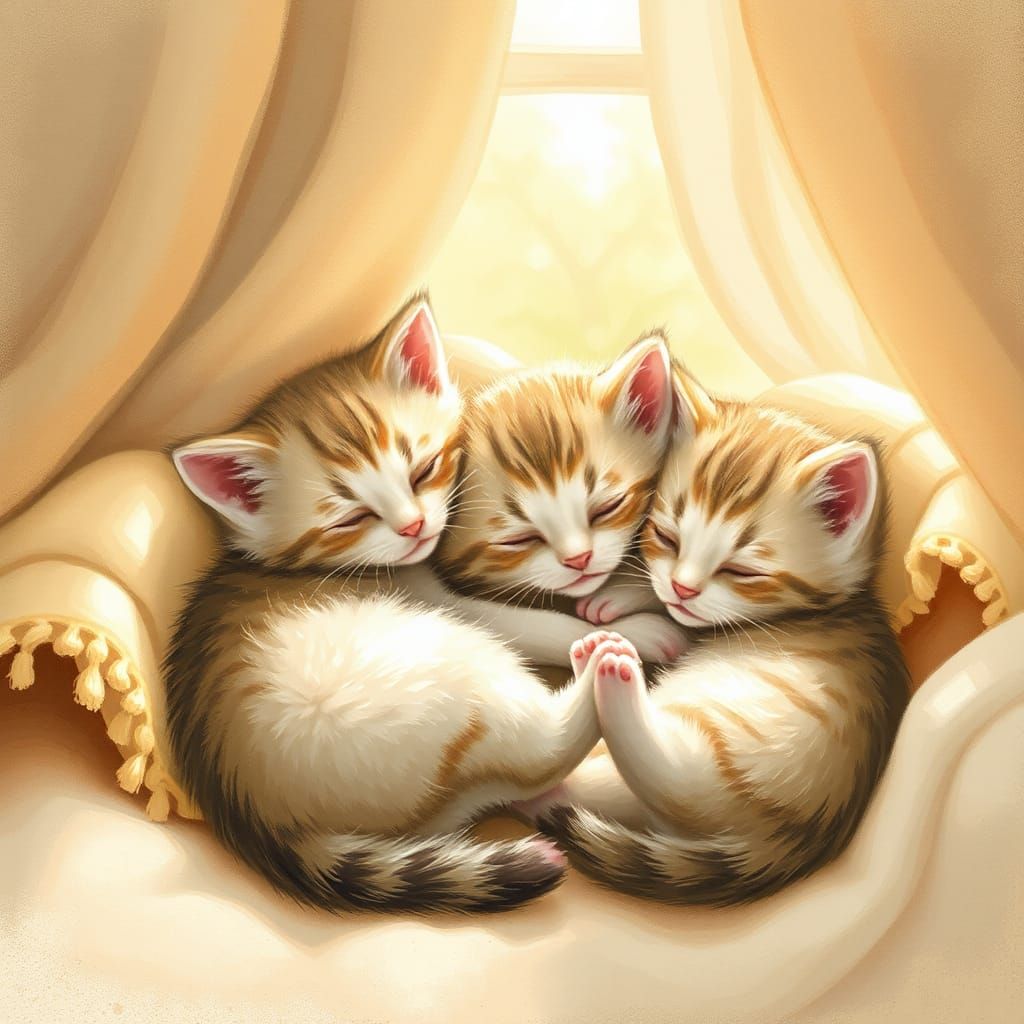 Adorable Kittens in Whimsical Illustration Style