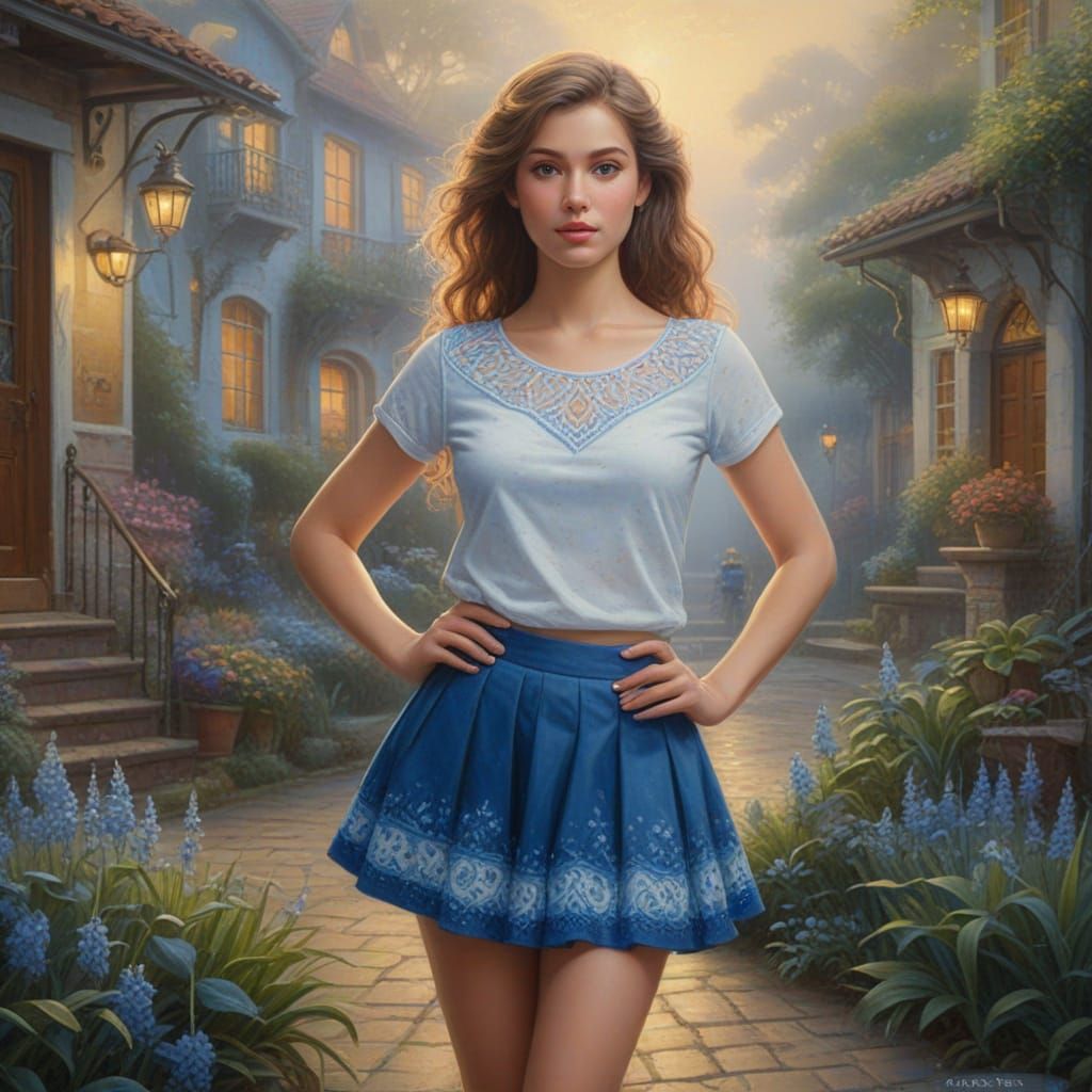 Ethereal Woman in Dreamy Landscape as Oil Painting