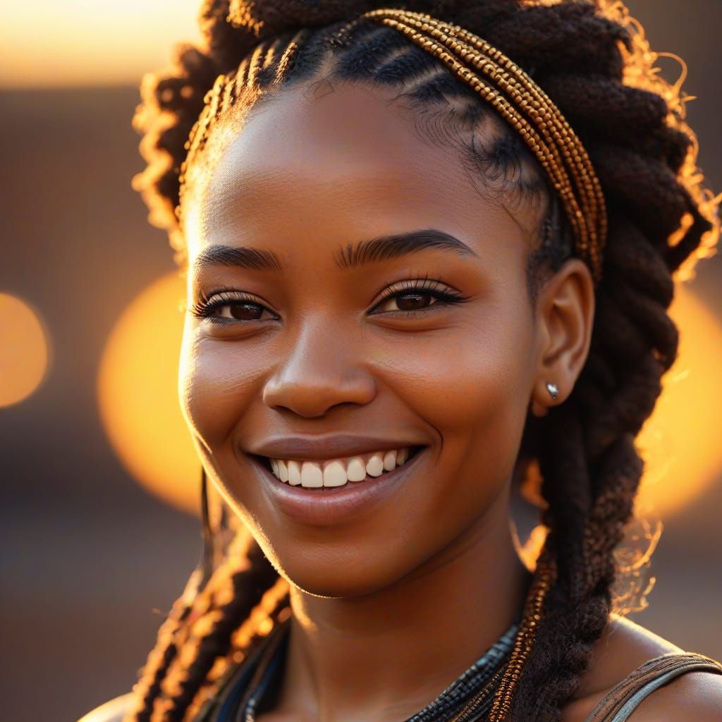 Zambian Woman with Intricate Hairstyle in Afrofuturism Style