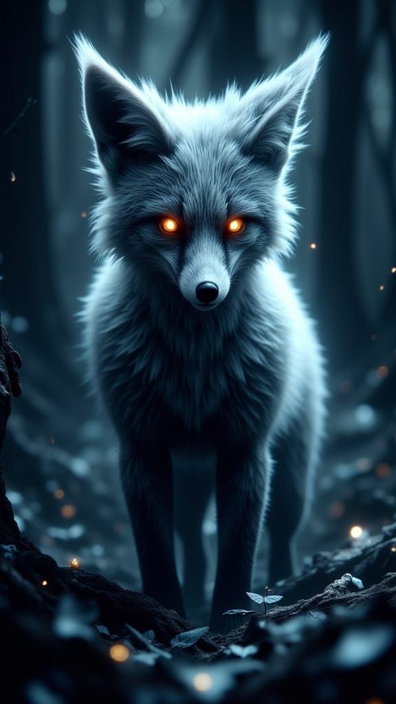 Ethereal Fox-Woman in Dark Fantasy Forest Art