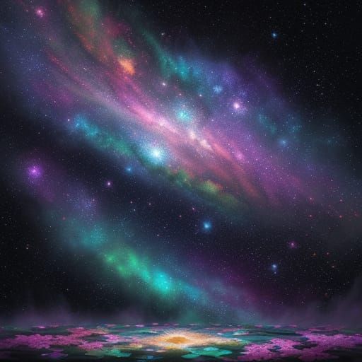 Cosmic Lily Flowers in Swirling Galaxies Digital Painting