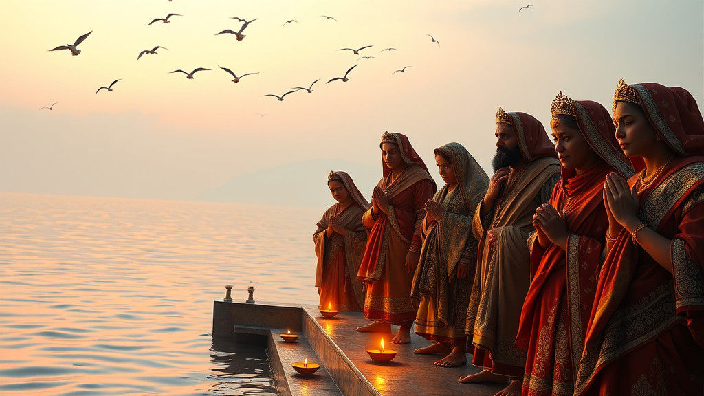 Devout Pilgrims Offering Prayers at Sangam