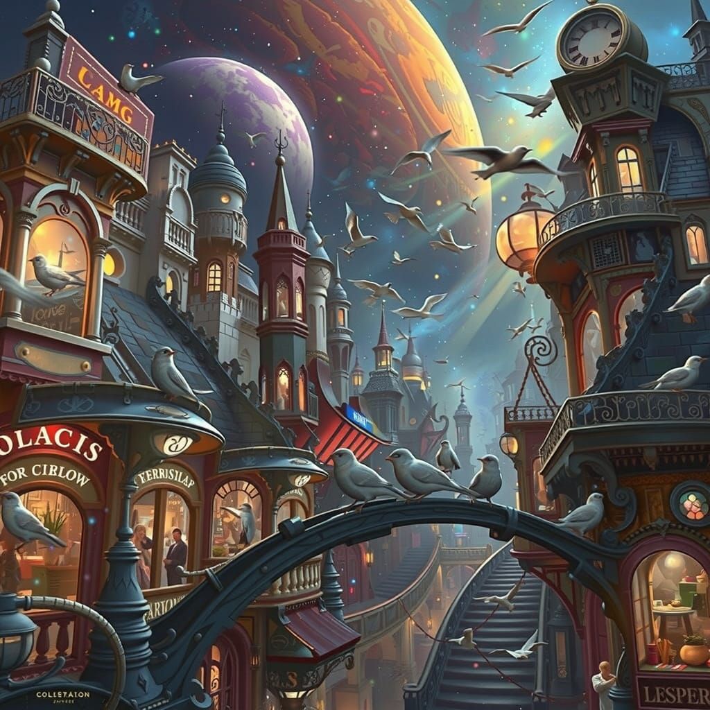 Surreal Cosmic Metropolis Unfolds in Vibrant Hues