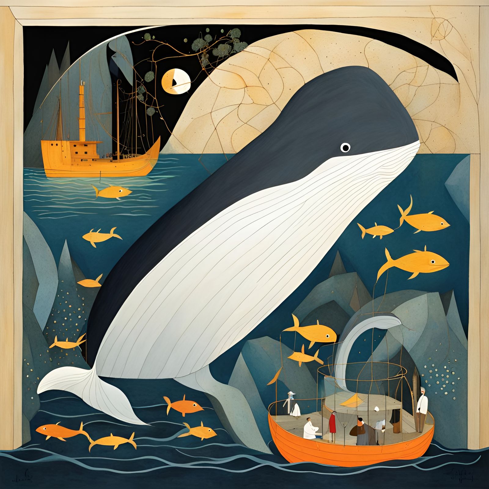 Whale Spelunking in Tempera Storybook Style