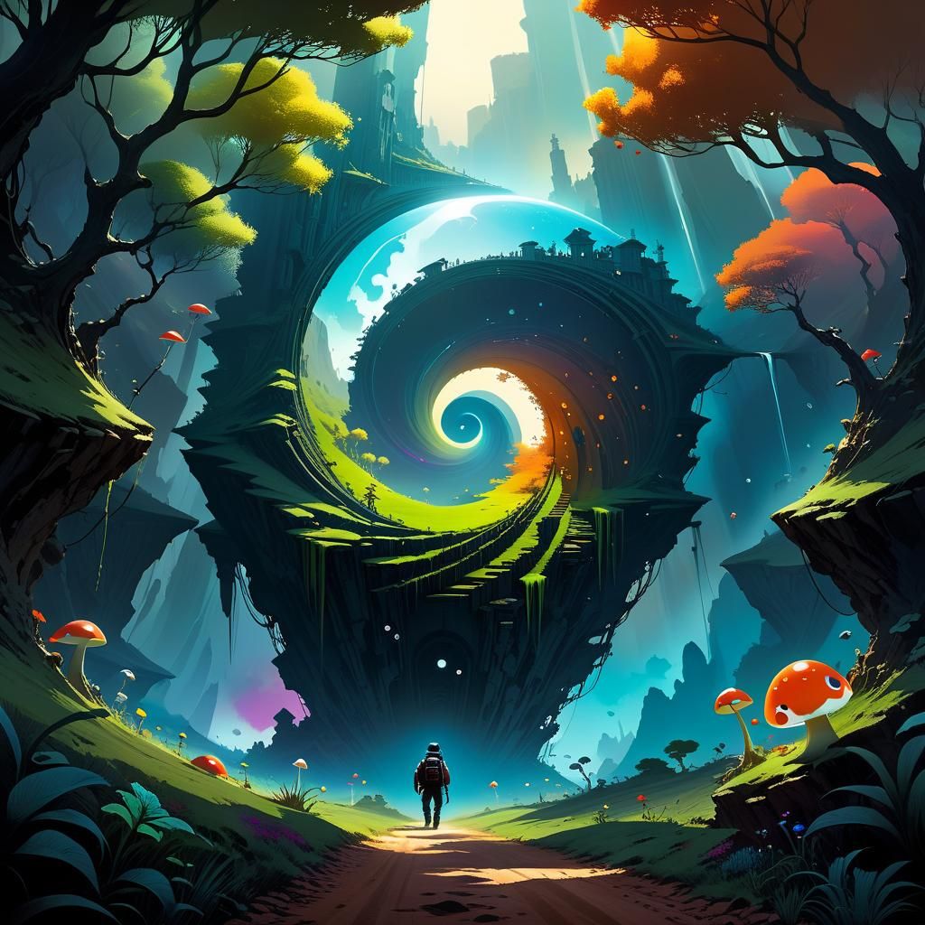 Surreal Landscape Illustration in Vibrant Colors