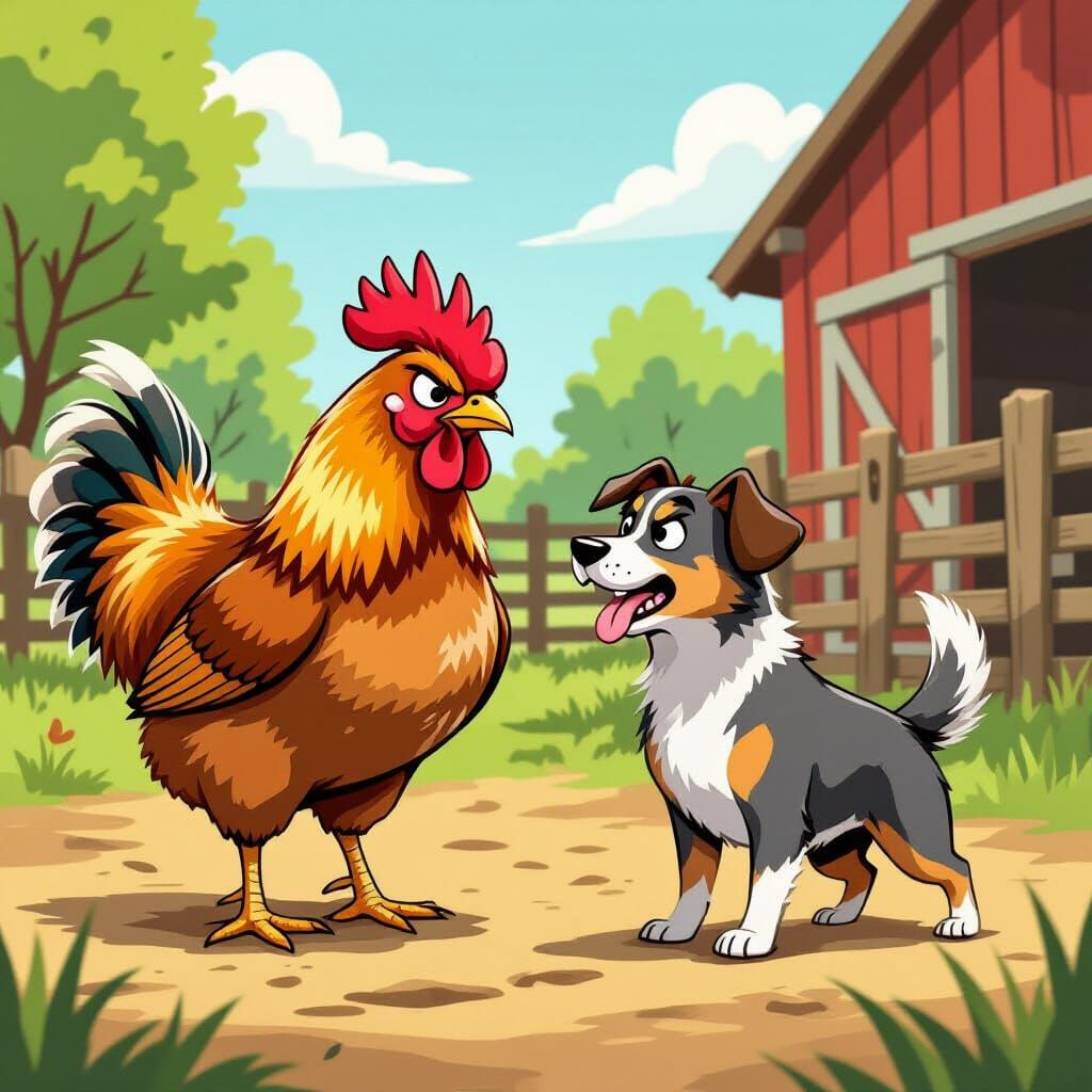 Defiant Hen Standoff in Graphic Novel Style