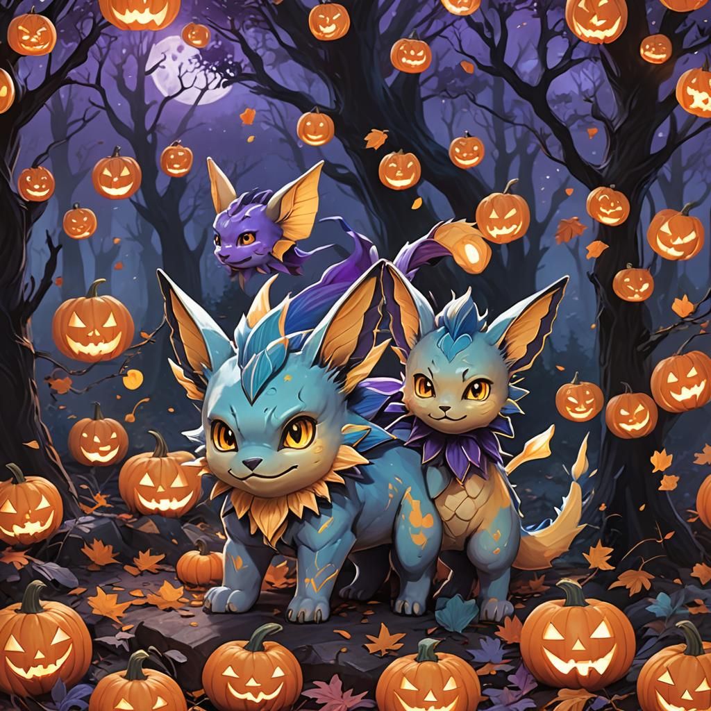 Vaporeon in Autumn Forest: Hyper-Realistic Concept Art