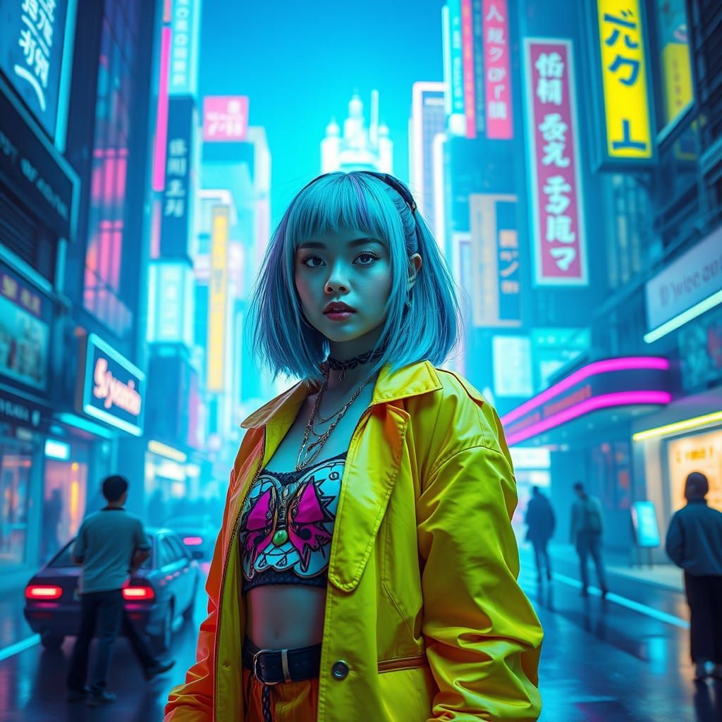 Sia in a Futuristic Cyberpunk Cityscape