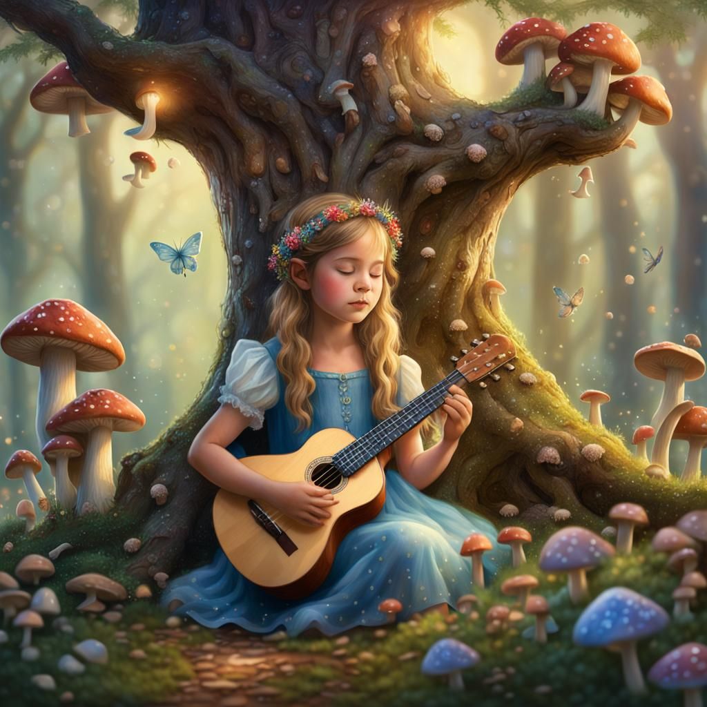 Fairy Musician Playing Ukulele in Enchanted Forest