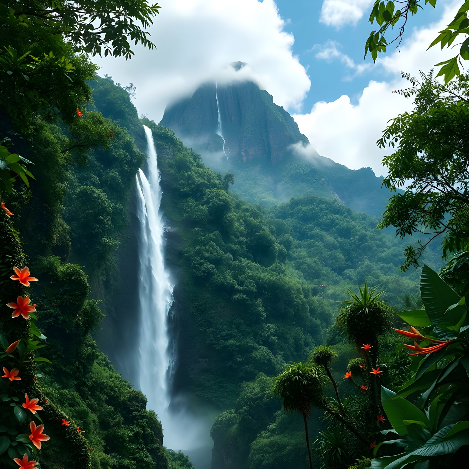 South American Jungle Waterfall in Dramatic Landscape Style