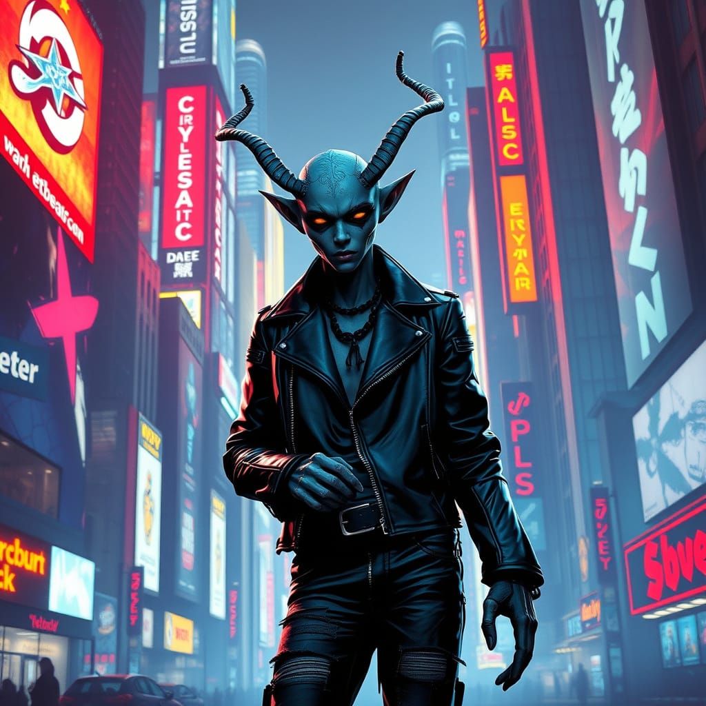 Cyborg Elf in Neon Cyberpunk City