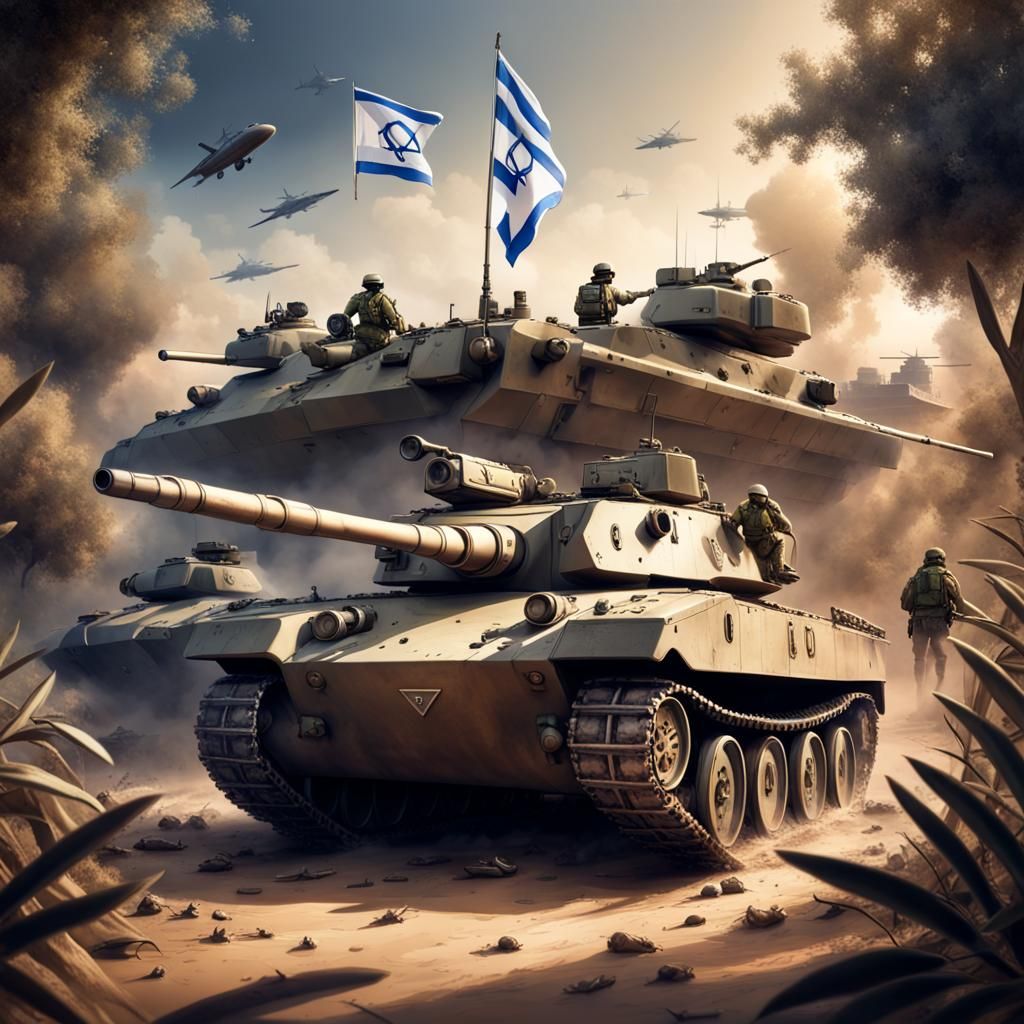 Israeli Flag with War and Peace Symbols