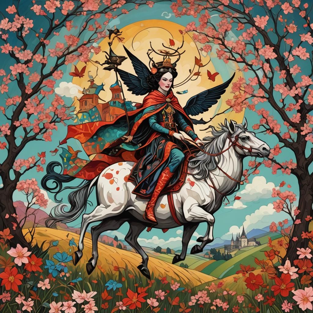 Fairies, Crows, and Horned People in Vector Art Style