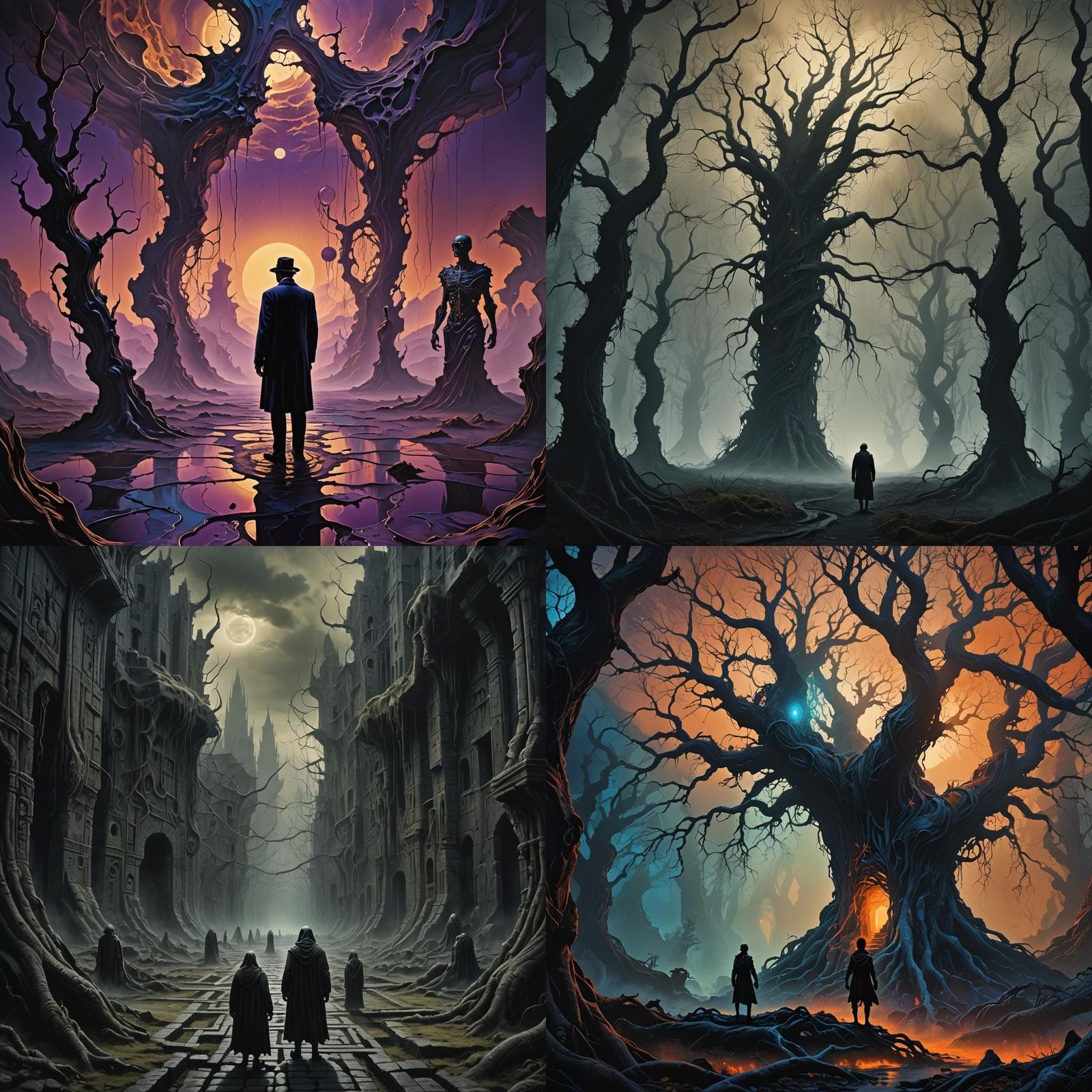 Fantastical Dreamscape of Shadowy Figures