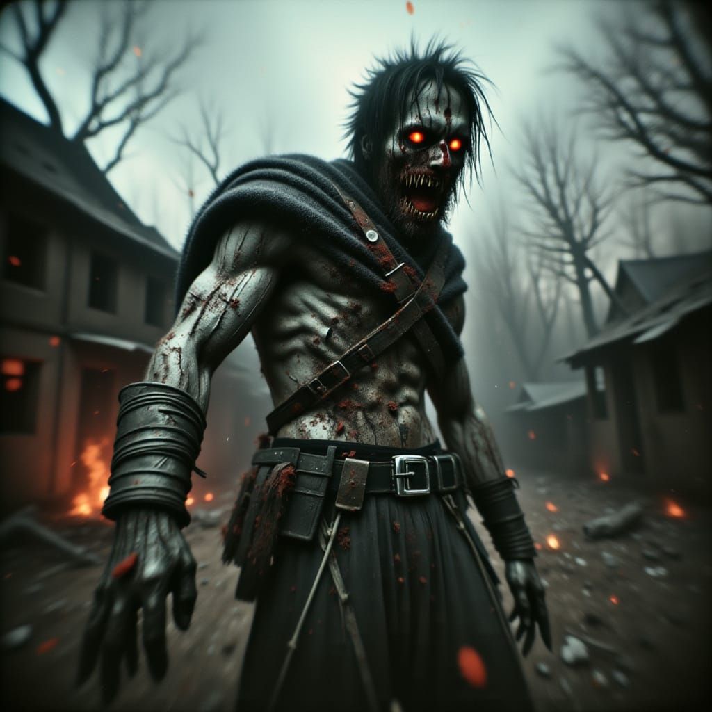 Zombie Captain America in Destroyed Village - Concept Art