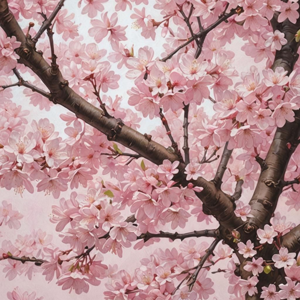 Vivid Pink Cherry Blossoms in Art Nouveau Style