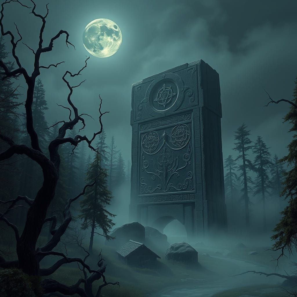 Mystical Scandinavian Megalith Under Black Moonlight