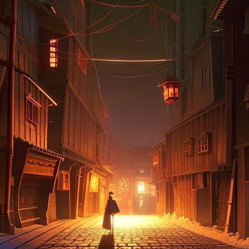 Medieval Alley Ox Cart in Anime Key Visual Style