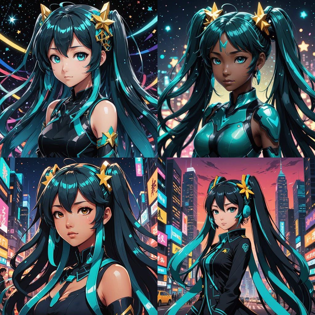 Hatsune Miku in Elegant African American Attire with Celesti...