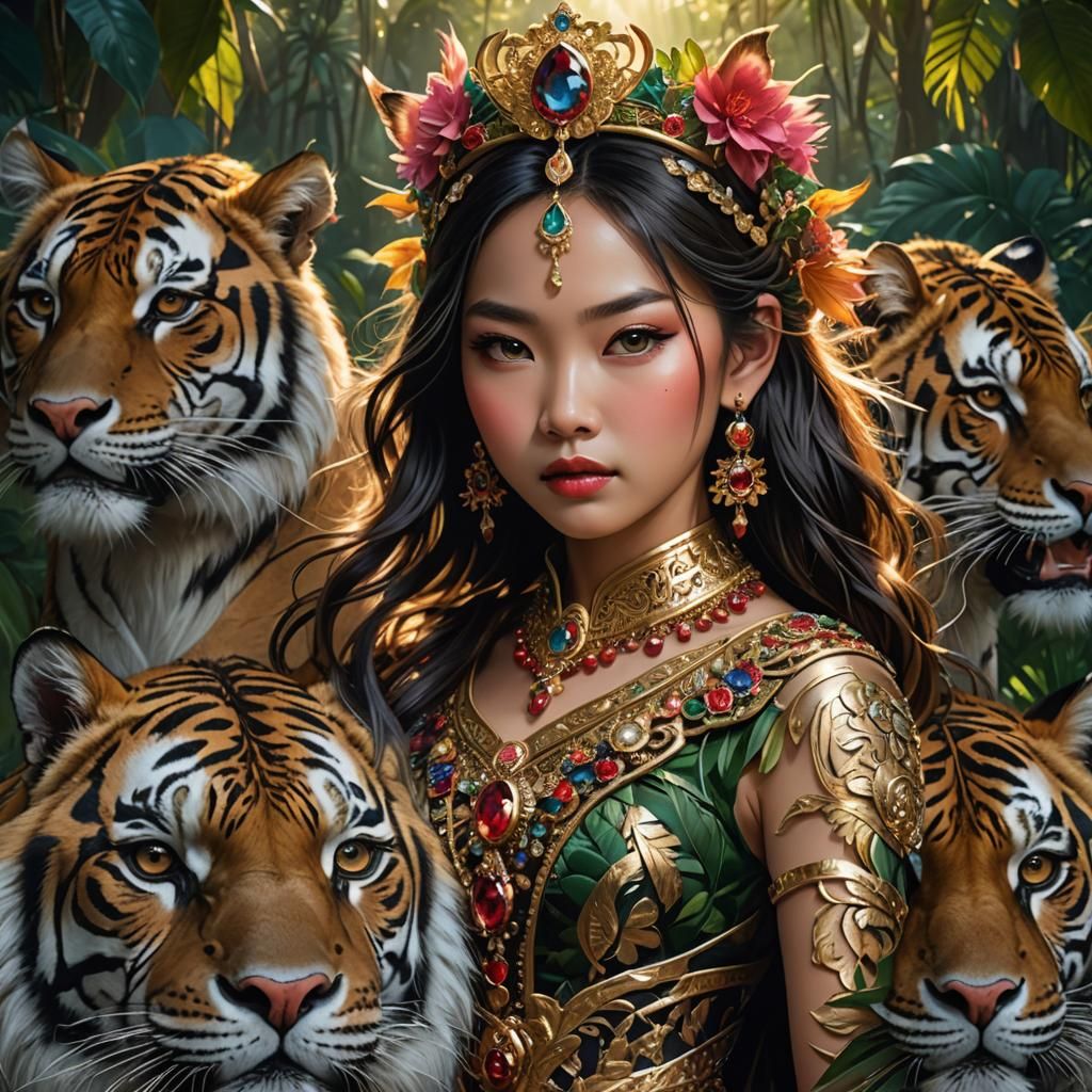 Determined Asian Princess as a Tiger