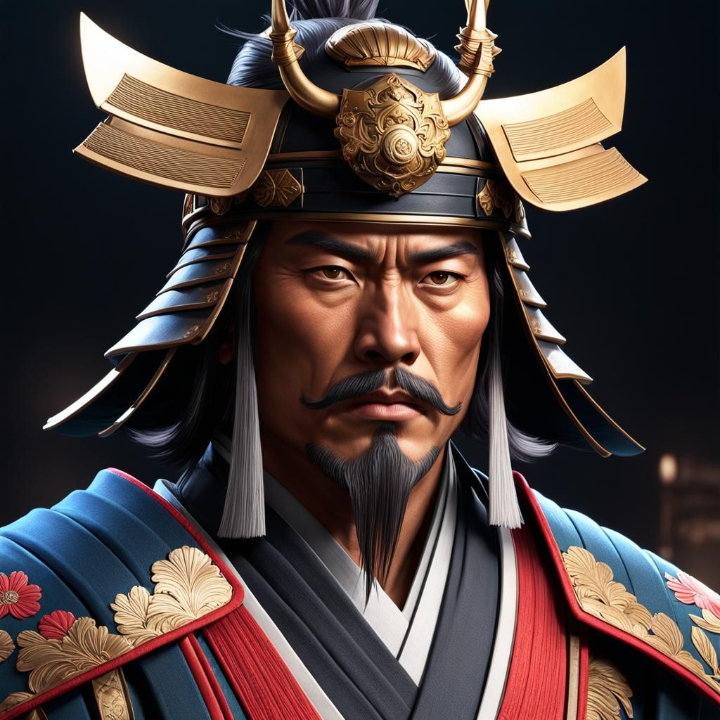 Samurai Portrait in Ancient Headgear