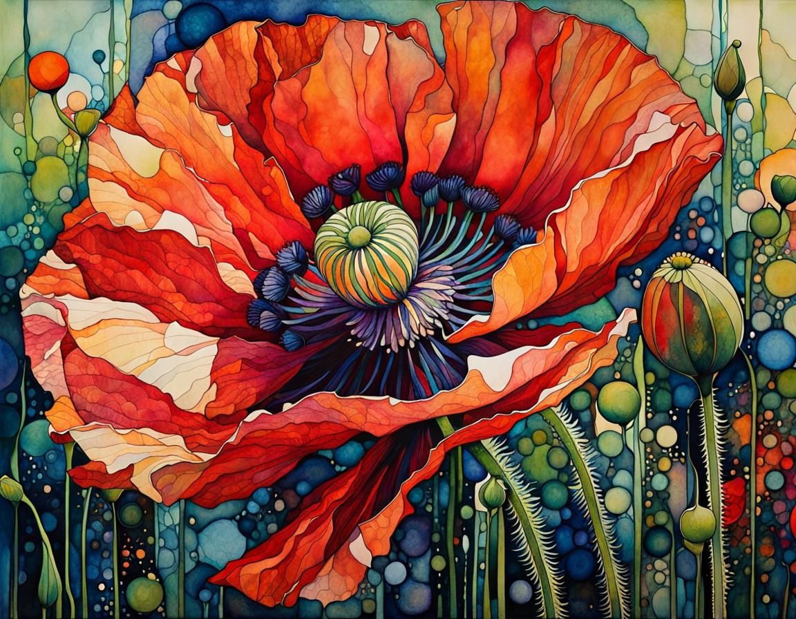 Abstract Poppy Bloom in Cubist Style