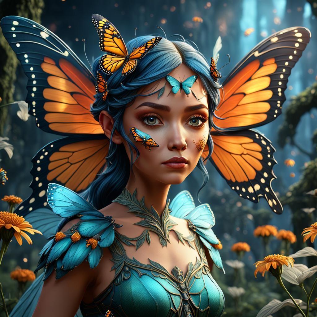 Monarch Butterfly Fairy in Detailed Matte Painting