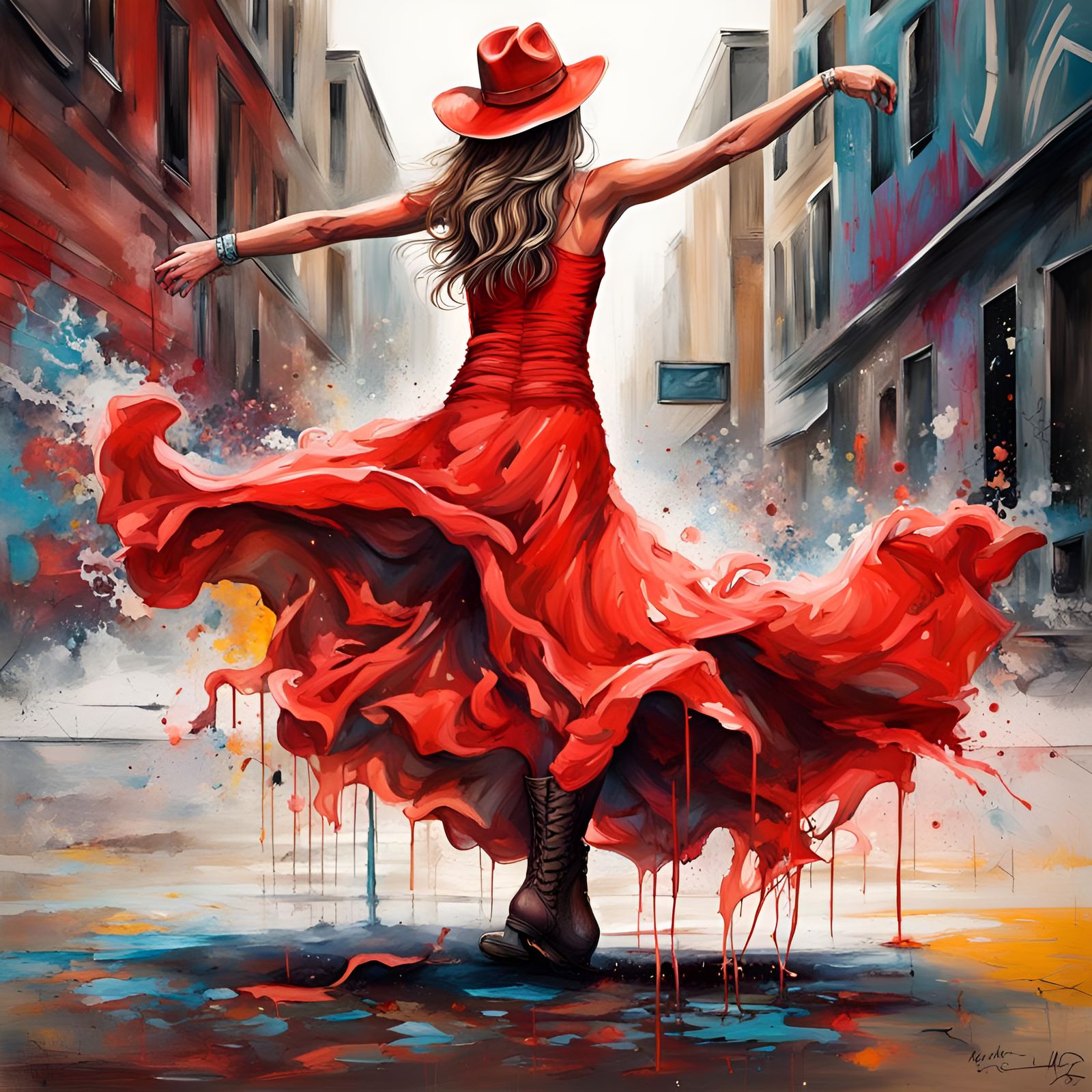 Woman Dances in Graffiti Street Art Style
