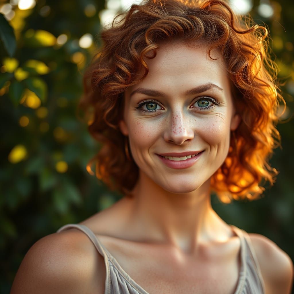 Radiant Redhead Portrait in Warm Sunlight