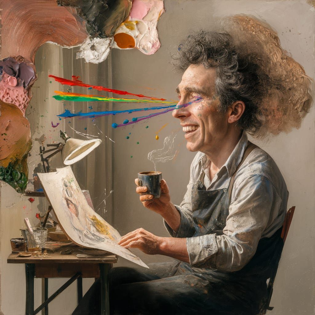 Artist's Humorous Discovery: A Surreal Impasto Oil Painting