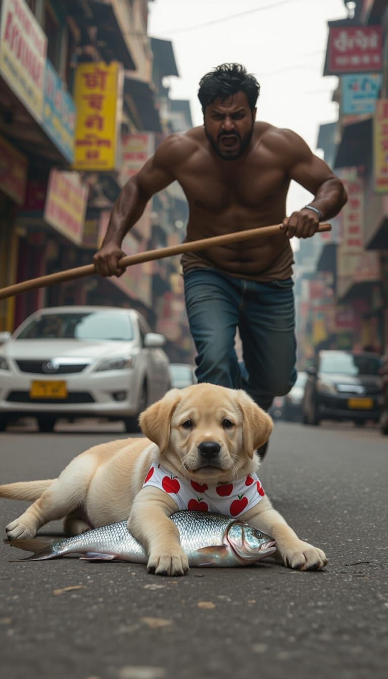 Labrador Puppy Mischief on Busy Indian Street