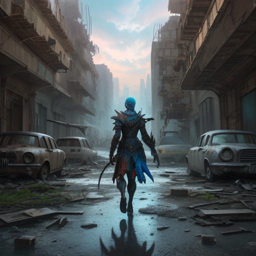 Hyperrealistic Figure in Abandoned City Concept Art