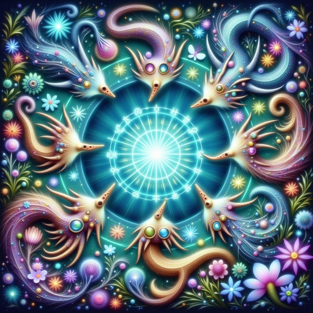 Underwater Zodiac Creatures in Vibrant, Dreamlike Impasto St...