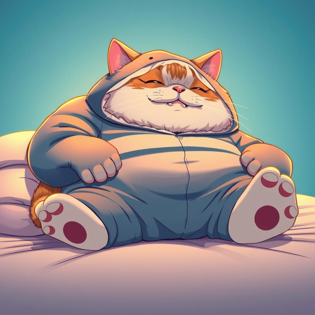 Regal Cat Wears Oversized Shark Suit in Vibrant Manga Style