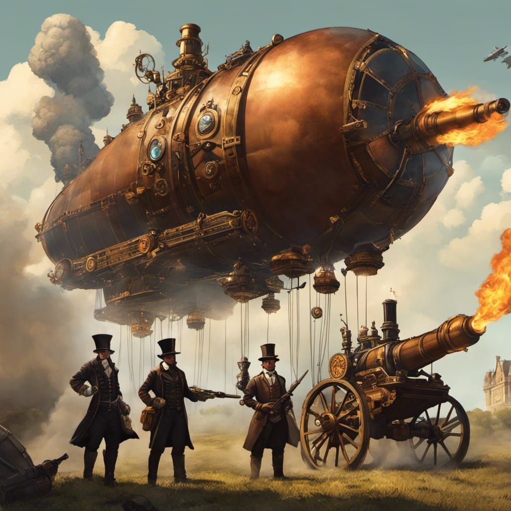 Steampunk Mech Warrior with Flamethrower and Cannon