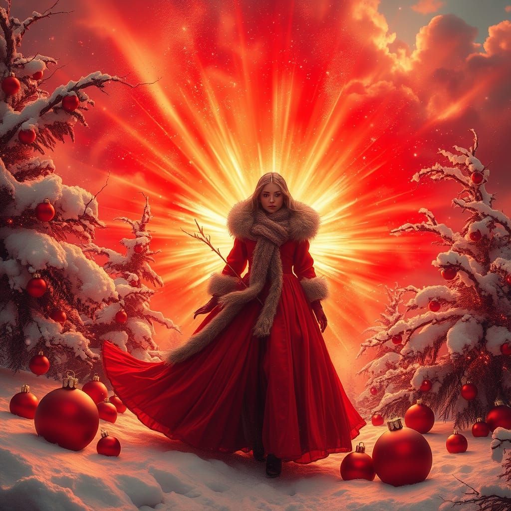 Crimson Energy Dominates Enchanting Winter Landscape