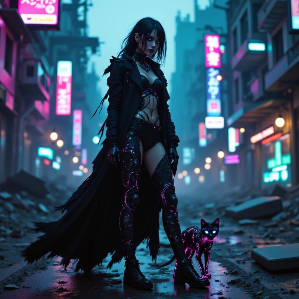 Cyberpunk Goddess in Post-Apocalyptic Ruins