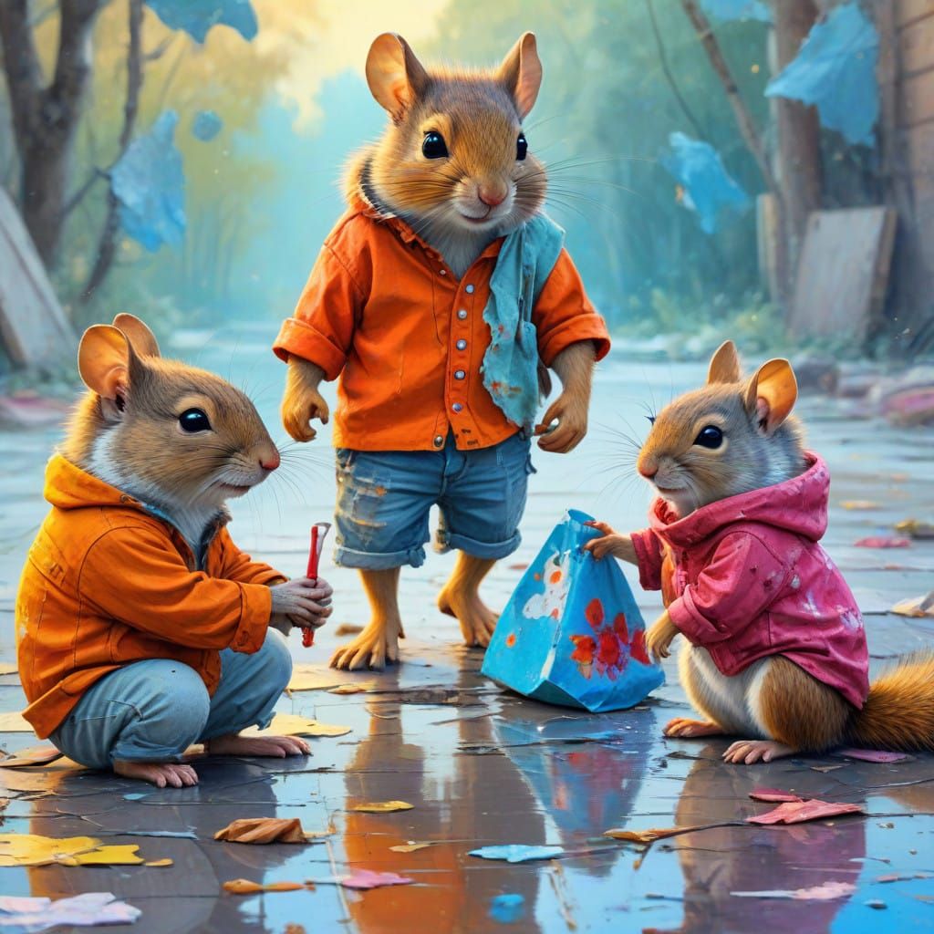 Whimsical Landscape of Friends in Thick Impasto