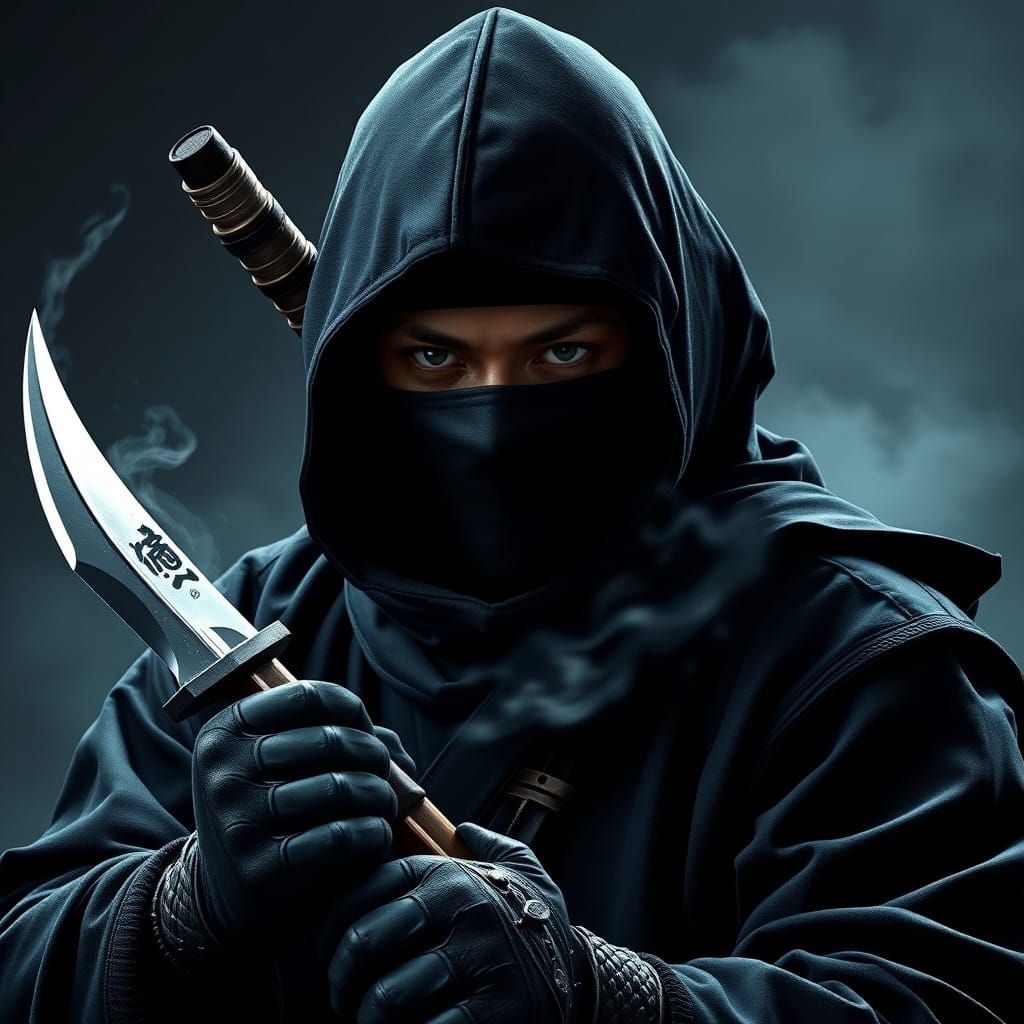 Ninja Warrior in Traditional Japanese Armor