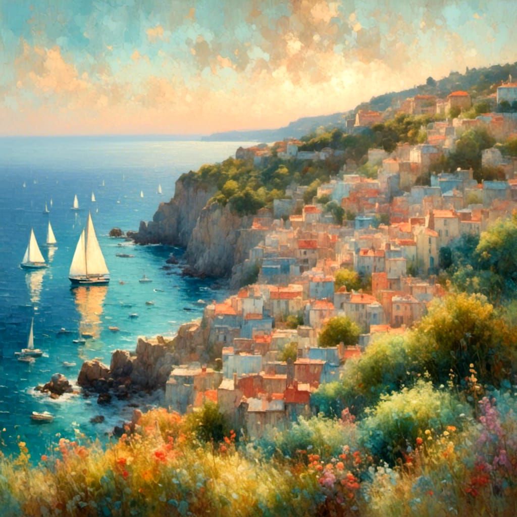 Colourful Amalfi Coast Impressionist Painting