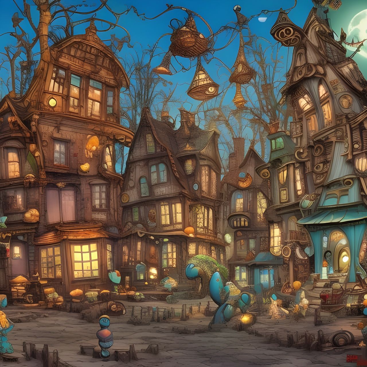 Full Moon Village in 3D Comic Pop Art