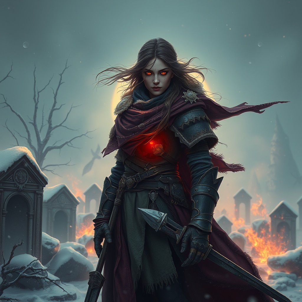 Warrior in Snow-Shrouded Necropolis: Matte Painting